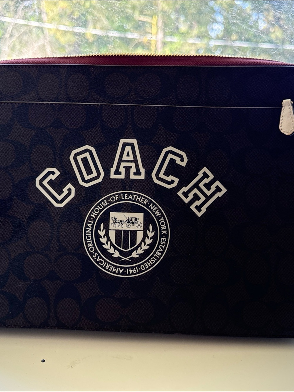 Coach Brown Leather Padded Sleeve Case for 13” Laptop All-Over Pattern - Picture 2 of 8